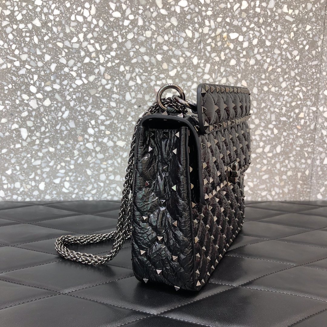 Valentino Garavani Rockstud Spike Medium Chain Bag in Black Supple Lambskin Nappa